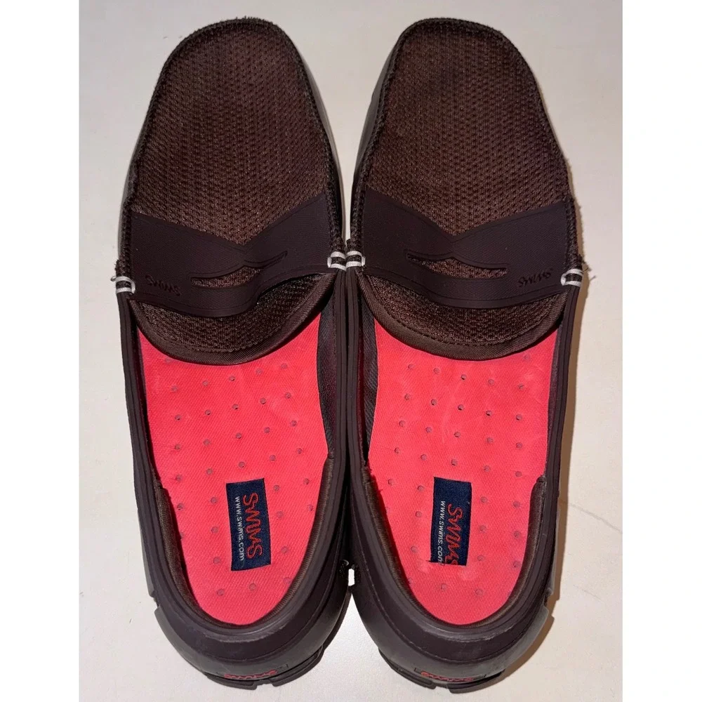 Swims Men's Penny Loafers Brown Rubber Boat Slip On Mesh Water Shoes Size 10